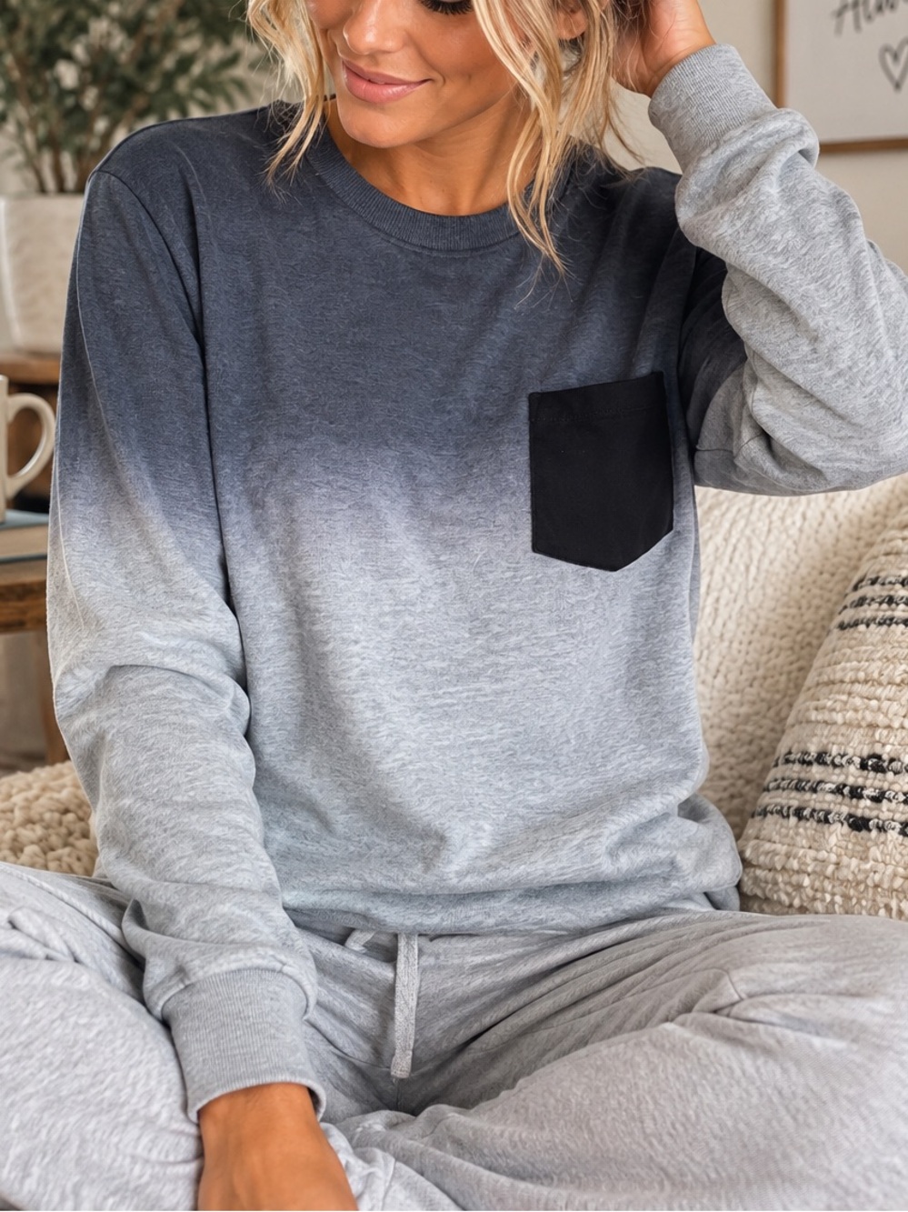 ASOS Gray Black Crewneck Ombré Long Sleeve Top Sweatshirt Size Small